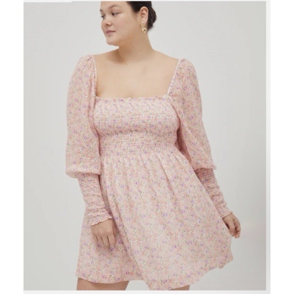 Hill House Home Women Size XL The Grace L/S Mini Nap Dress Pink Multi Pansy